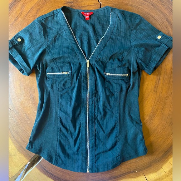 Guess Tops - Guess Women's Black Zip-Up Top/ Size Large